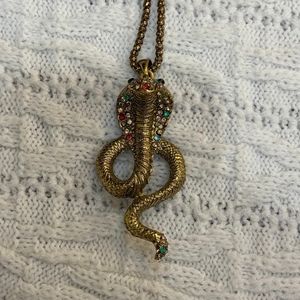 Vintage Snake Gold Toned Pendant with Rhinestones Necklace